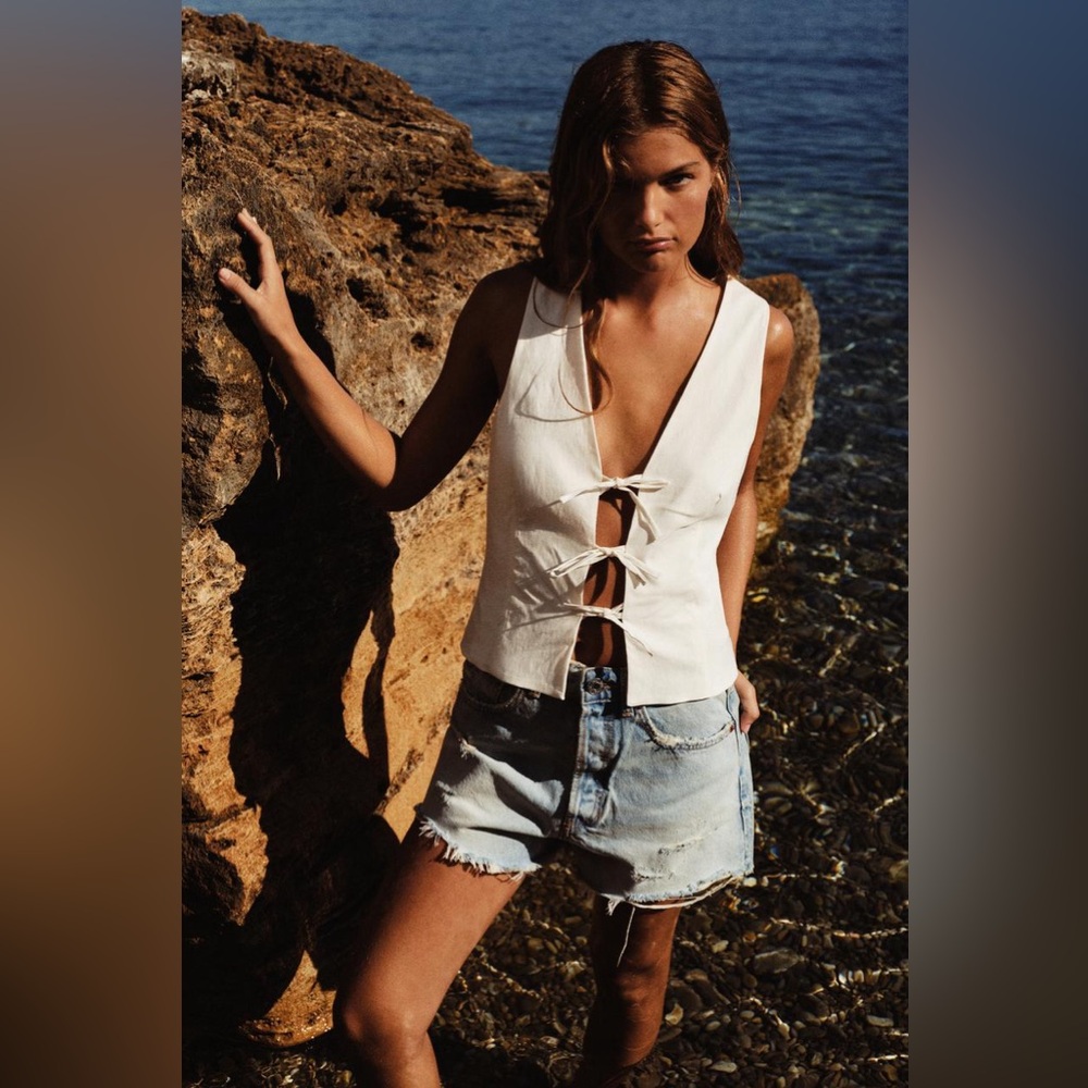 Zara white ecru tie-front top tank | XL